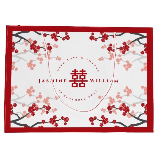 Cherry Blossom & Double Happiness Chinese Wedding Groot Cadeauzakje (Achterkant)