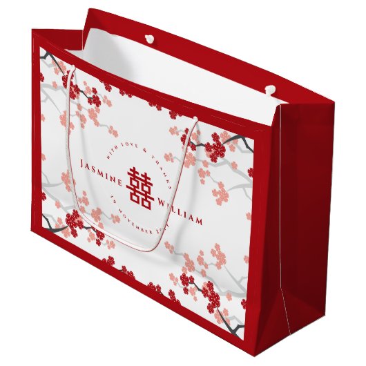 Cherry Blossom & Double Happiness Chinese Wedding Groot Cadeauzakje (Voorkant Gekanteld)