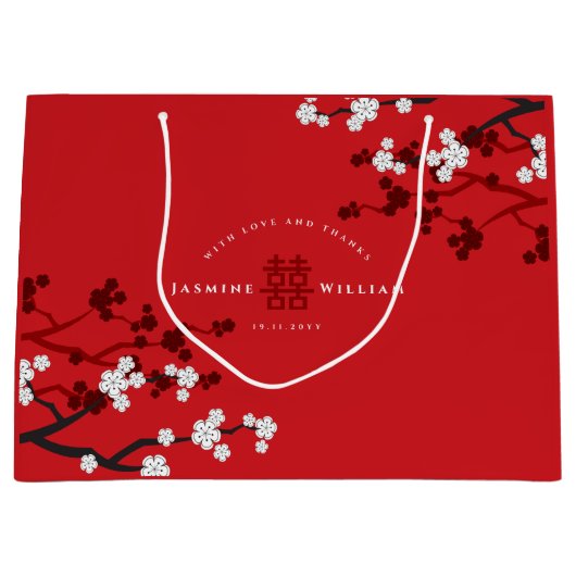 Cherry Blossom & Double Happiness Chinese Wedding Groot Cadeauzakje (Voorkant)