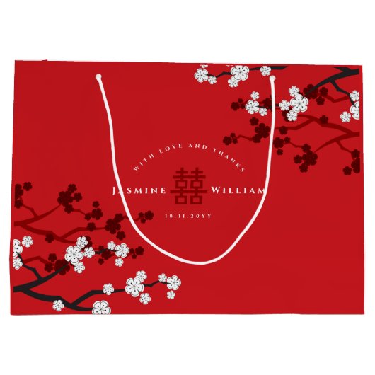 Cherry Blossom & Double Happiness Chinese Wedding Groot Cadeauzakje (Achterkant)