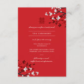 Cherry Blossom & Double Happiness Chinese Wedding Informatiekaartje (Voorkant)