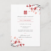 Cherry Blossom & Double Happiness Chinese Wedding Informatiekaartje (Voorkant)