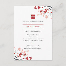 Cherry Blossom & Double Happiness Chinese Wedding Informatiekaartje