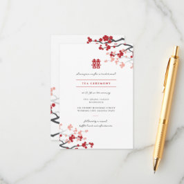 Cherry Blossom & Double Happiness Chinese Wedding Informatiekaartje