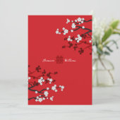 Cherry Blossom & Double Happiness Chinese Wedding Kaart (Staand voorkant)