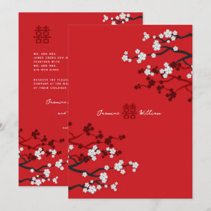 Cherry Blossom & Double Happiness Chinese Wedding Kaart