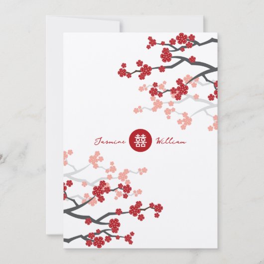 Cherry Blossom & Double Happiness Chinese Wedding Kaart (Voorkant)