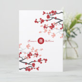 Cherry Blossom & Double Happiness Chinese Wedding Kaart (Staand voorkant)