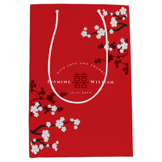 Cherry Blossom & Double Happiness Chinese Wedding Medium Cadeauzakje (Voorkant)