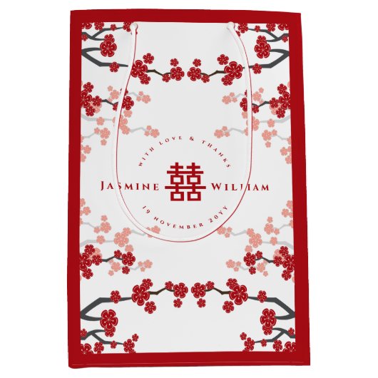 Cherry Blossom & Double Happiness Chinese Wedding Medium Cadeauzakje (Voorkant)