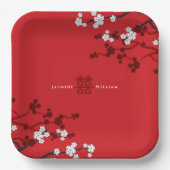 Cherry Blossom & Double Happiness Chinese Wedding Papieren Bordje (Voorkant)