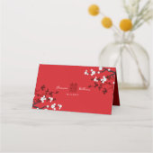 Cherry Blossom & Double Happiness Chinese Wedding Plaatskaartje (Achterkant)