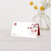 Cherry Blossom & Double Happiness Chinese Wedding Plaatskaartje (Voorkant)