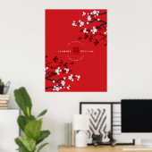 Cherry Blossom & Double Happiness Chinese Wedding Poster (Thuiskantoor)