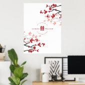 Cherry Blossom & Double Happiness Chinese Wedding Poster (Thuiskantoor)
