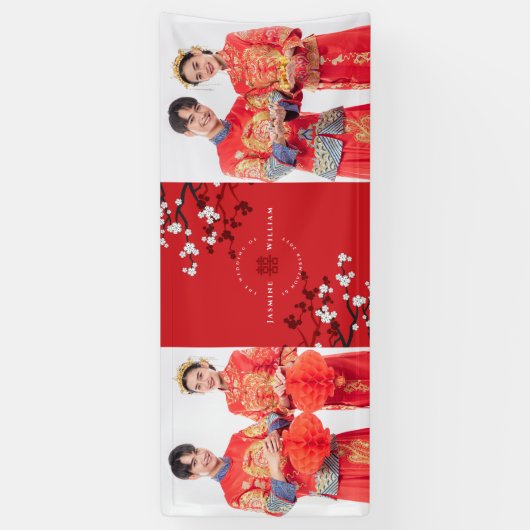 Cherry Blossom & Double Happiness Chinese Wedding Spandoek (Verticaal)