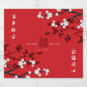 Cherry Blossom & Double Happiness Chinese Wedding Sparkling Wijnetiket (Enkel label)