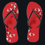 Cherry Blossom & Double Happiness Chinese Wedding Teenslippers<br><div class="desc">Witte kersenbloesems of Sakura lentebloemen op rood met modern dubbel geluk Chinees bruiloft Teenslippers. Oosterse rode en witte kersenbloesem of sakura bloemen met dubbel gelukssymbool. Een elegant en romantisch Aziatisch thema bruiloft ontwerp dat modern en stijlvol is. Kersenbloesems bloeien in het voorjaar en symboliseren een nieuw begin, liefde en romance...</div>