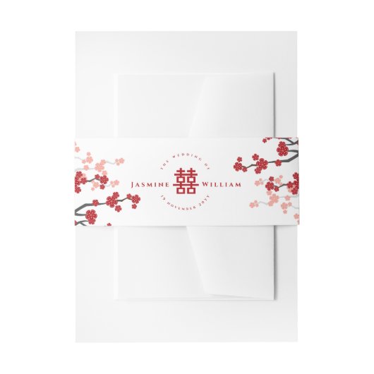 Cherry Blossom & Double Happiness Chinese Wedding Uitnodigingen Wikkel