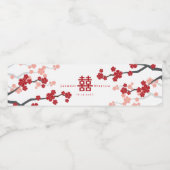 Cherry Blossom & Double Happiness Chinese Wedding Waterfles Etiket (Enkel label)