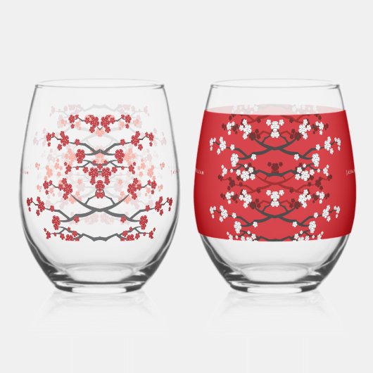 Cherry Blossom & Double Happiness Chinese Wedding Wijnglas Zonder Voet (Links)