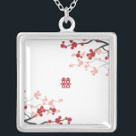 Cherry Blossom & Double Happiness Chinese Wedding Zilver Vergulden Ketting<br><div class="desc">Ontworpen door: fat*fa*tin. Eenvoudig aan te passen met uw eigen tekst,  foto of afbeelding. Voor douaneverzoeken,  te contacteren gelieve vet*fa*tin direct. Aangepaste kosten zijn van toepassing op www.zazzle.com/fat_fa_tin www.zazzle.com/color_therapy www.zazzle.com/fatfatin_blue_knot www.zazzle.com/fatfatin_red_knot www.zazzle.com/fatfatin_box www.zazzle.com/fatfatin_ink</div>