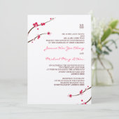 Cherry Blossom Double Happiness Invitation Kaart (Staand voorkant)