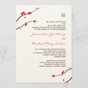 Cherry Blossom Double Happiness Invitation Kaart