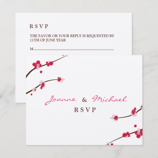 Cherry Blossom Double Happiness RSVP Card (Voorkant / Achterkant)