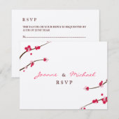Cherry Blossom Double Happiness RSVP Card Kaartje (Voorkant / Achterkant)