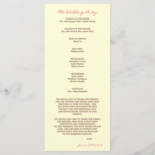 Cherry Blossom Double Happiness Wedding Program Programmakaart (Achterkant)