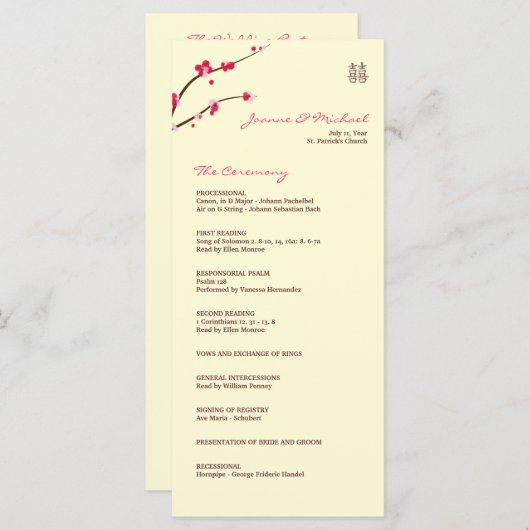 Cherry Blossom Double Happiness Wedding Program Programmakaart (Voorkant / Achterkant)