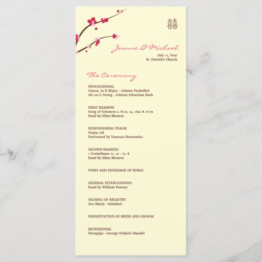 Cherry Blossom Double Happiness Wedding Program Programmakaart (Voorkant)
