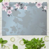 Cherry Blossom Dusky Pink Blue Floral Theedoek (Gevouwen)