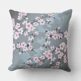Cherry Blossom Dusky Pink Grayish Blue Floral Kussen