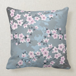Cherry Blossom Dusky Pink Grayish Blue Floral Kussen