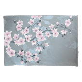 Cherry Blossom Dusky Pink Grayish Blue Floral Kussensloop (Voorkant-Links)