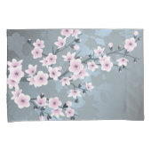 Cherry Blossom Dusky Pink Grayish Blue Floral Kussensloop (Voorkant-Rechts)
