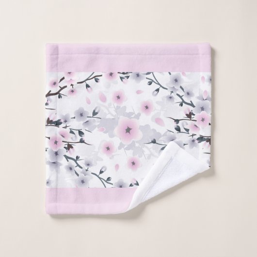 Cherry Blossom Dusky Pink Mauve Monogram Bad Handdoek (Wasdoekje)