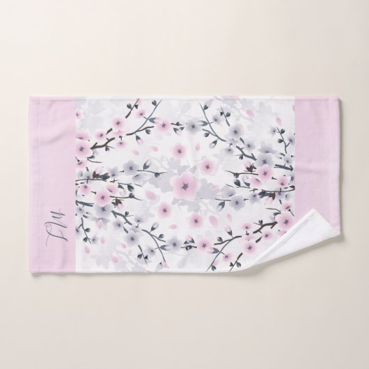 Cherry Blossom Dusky Pink Mauve Monogram Bad Handdoek (Handdoek)