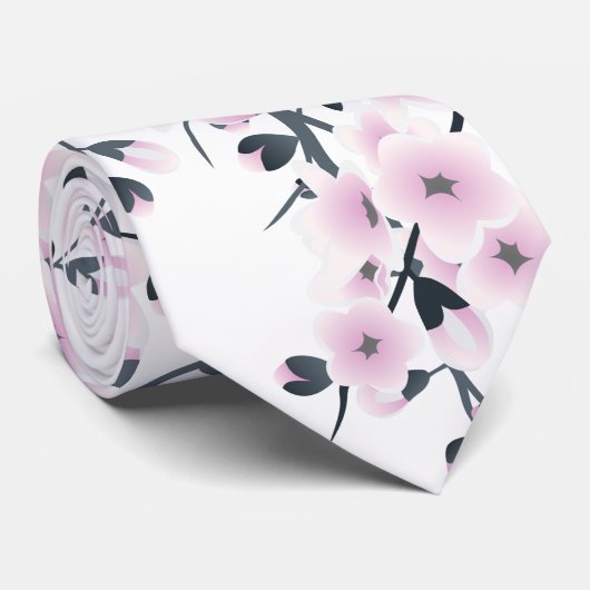 Cherry Blossom Dusky Pink White Floral Stropdas (Opgerold)