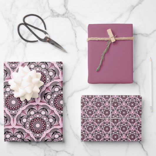 Cherry Blossom Dusky Roos Dot Mandala Art Deco Inpakpapier Vel (Voorkant)