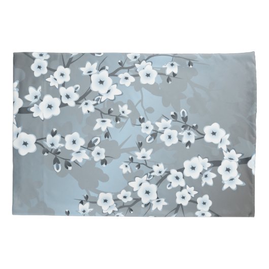 Cherry Blossom | Dusty Blue Floral Kussensloop (Achterkant)