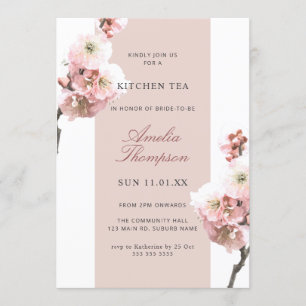 Cherry Blossom Dusty Pink Floral Kitchen Tea Kaart