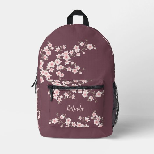 Cherry Blossom Dusty Pink Monogram Bedrukte Rugzak (Voorkant)