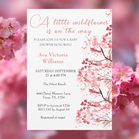 Cherry Blossom Een beetje Wildflower Baby shower Kaart
