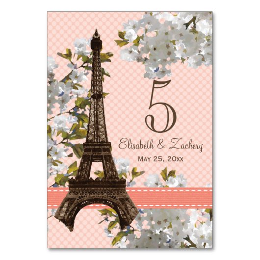 CHERRY BLOSSOM EIFFEL TOWER TABEL NUMMER KAARTEN (Achterkant)