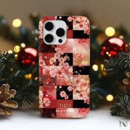 Cherry Blossom Elegance – Rood & Goud Bloemen Char iPhone 15 Pro Max Hoesje