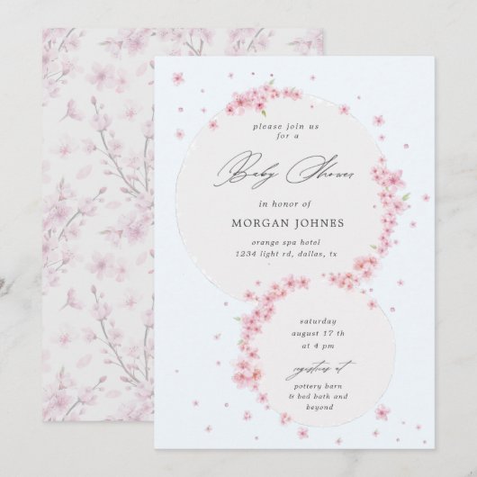 cherry blossom elegant baby shower suitnodiging (Voorkant / Achterkant)