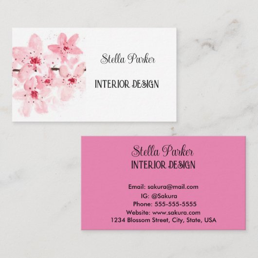 Cherry Blossom Elegant Floral Spring Visitekaartje (Voorkant / Achterkant)